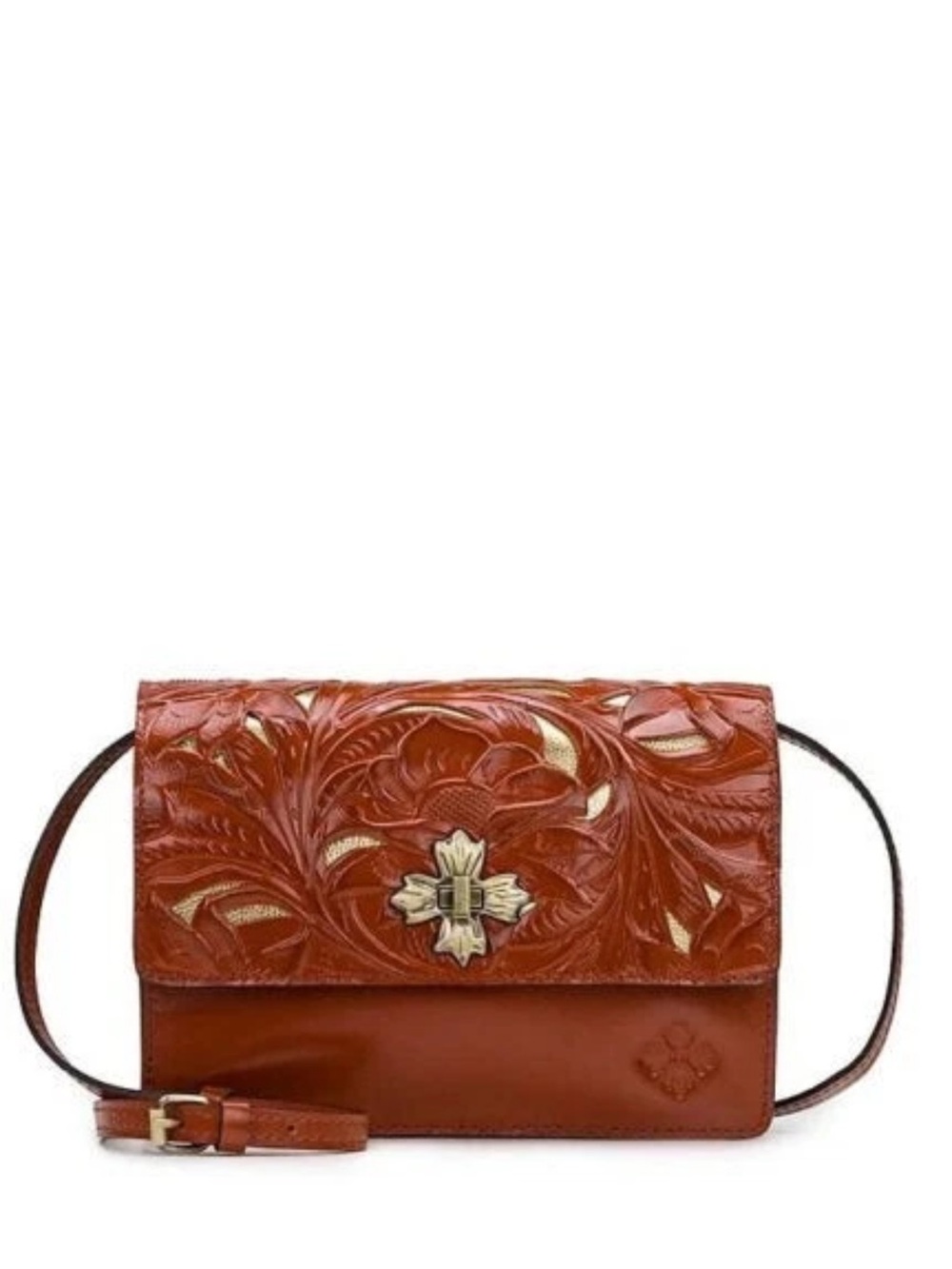 Patricia Nash Consilina Hand-Tooled Leather Crossbody Bag in Cognac